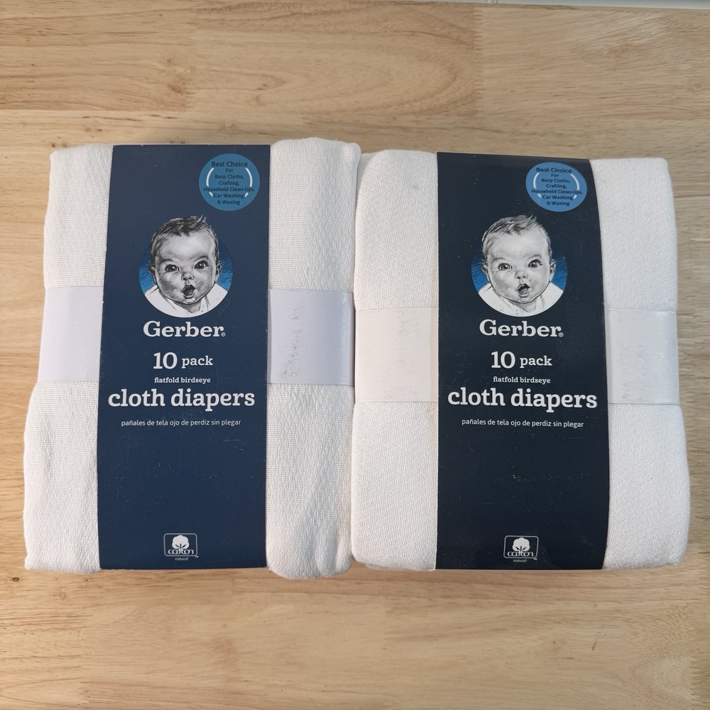 2 Gerber New Flat Birdseye Fold Cloth Diapers White 10-PACK Cotton 20 Total NEW